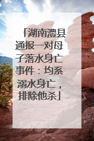 湖南澧县通报一对母子落水身亡事件：均系溺水身亡，排除他杀